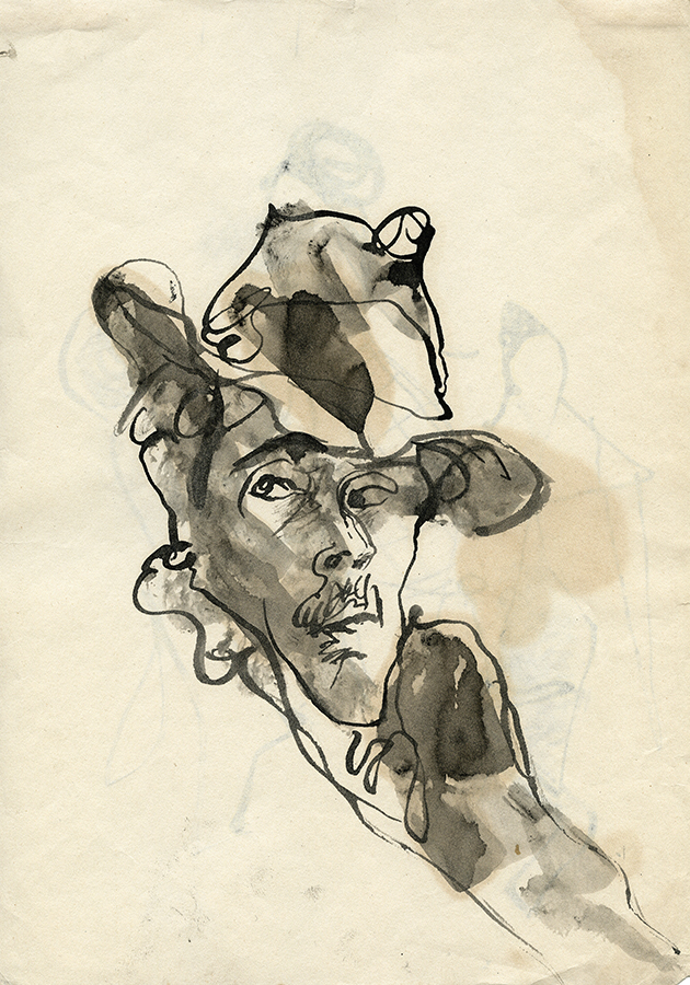 Анатолий Зверев. Автопортрет в шляпе. Конец 1950-х.